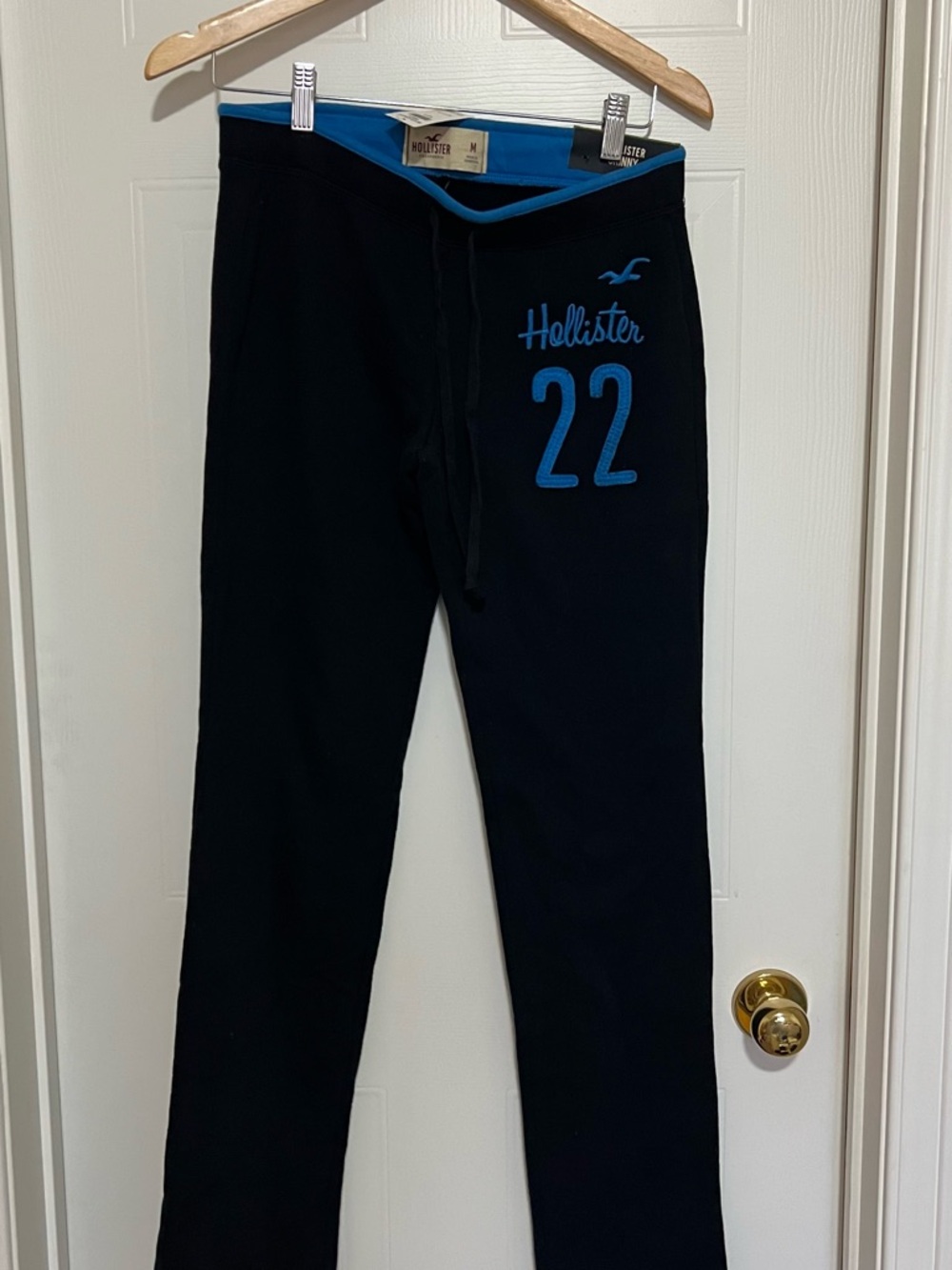 BNWT- Hollister Black Track Pants with Blue Trim